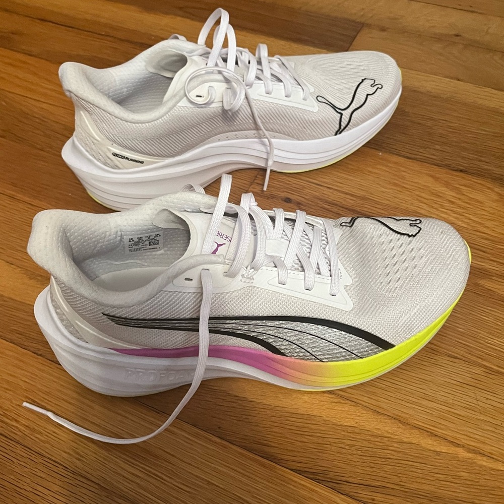 Puma White and Neon Running Shoes